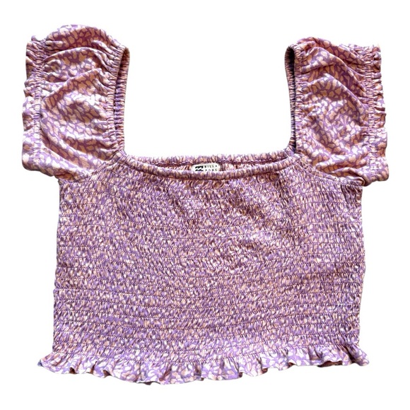 Billabong Always Sweet Smocked Animal Print Babydoll Crop Top Size Large - Picture 3 of 11